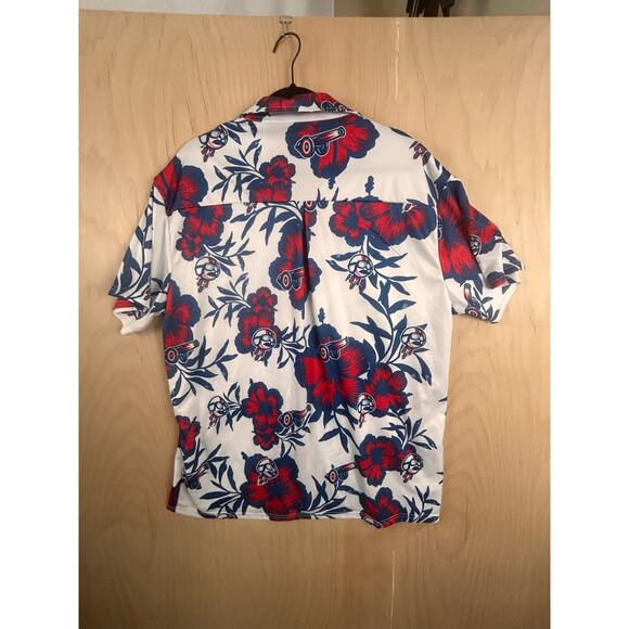 Destroyer Rocks XL Hawaiian Shirt Red White Blue Floral Cannon Aviator aloha - Picture 2 of 7
